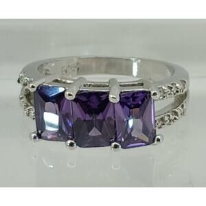 Vintage Ring Size 7.25 Silver Tone White Gold Plated Purple Sim Diamond CZ